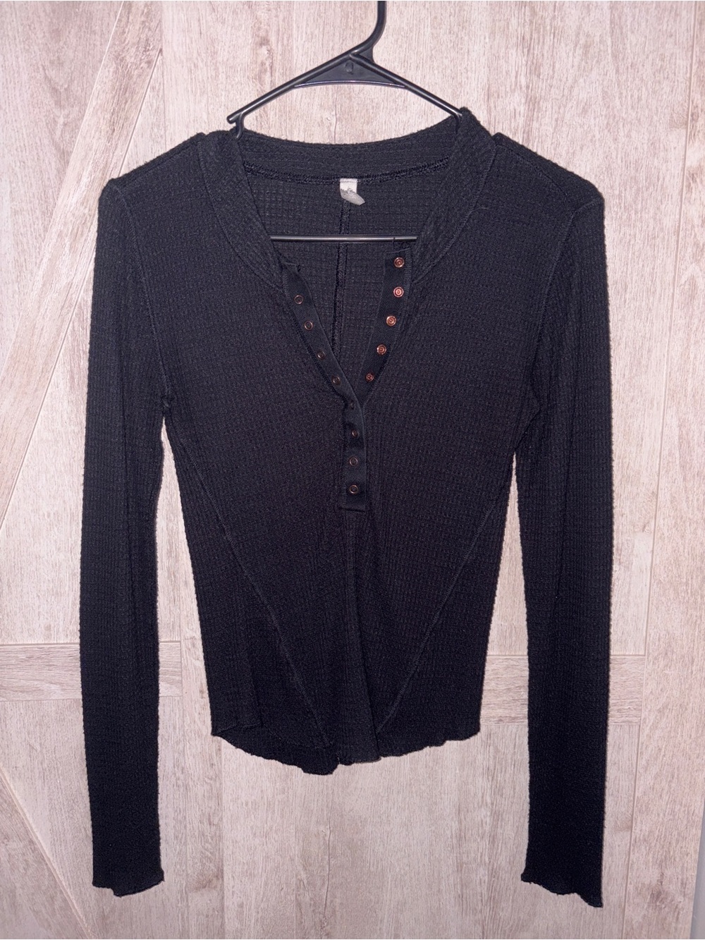 Intimately Free People Black Henley Thermal Top | S/M
